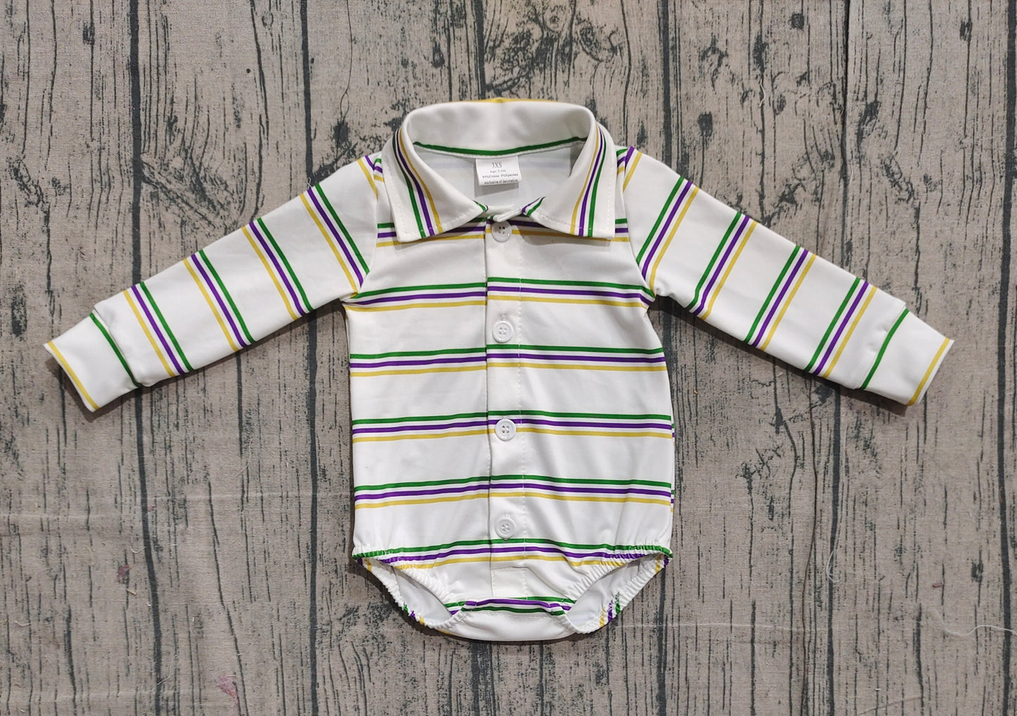 Baby Boys Long Sleeve Mardigras Stripe Button Rompers Preorder