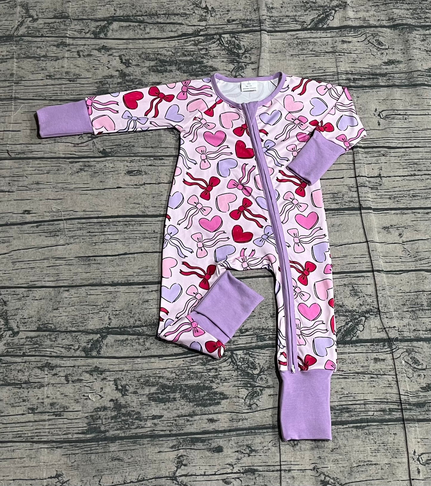 Baby Girls Long Sleeve Hearts Bows Valentines Two Way Zip Convertible Rompers