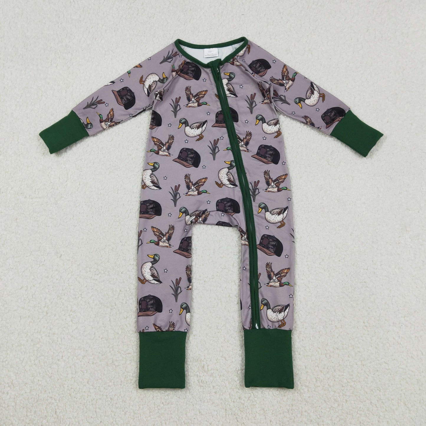 Sibling Baby Kids Ducks Camo Southern Hunting Two Way Zipper Convertible Rompers