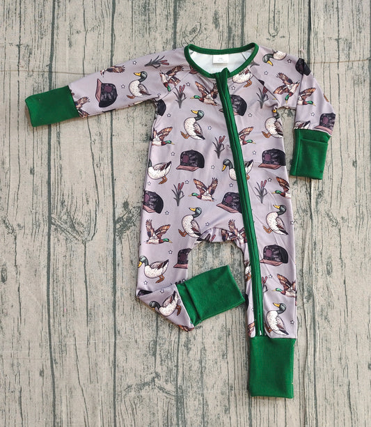 Baby Boys Camo Hats Ducks Hunting Two Way Zip Convertible Rompers Preorder