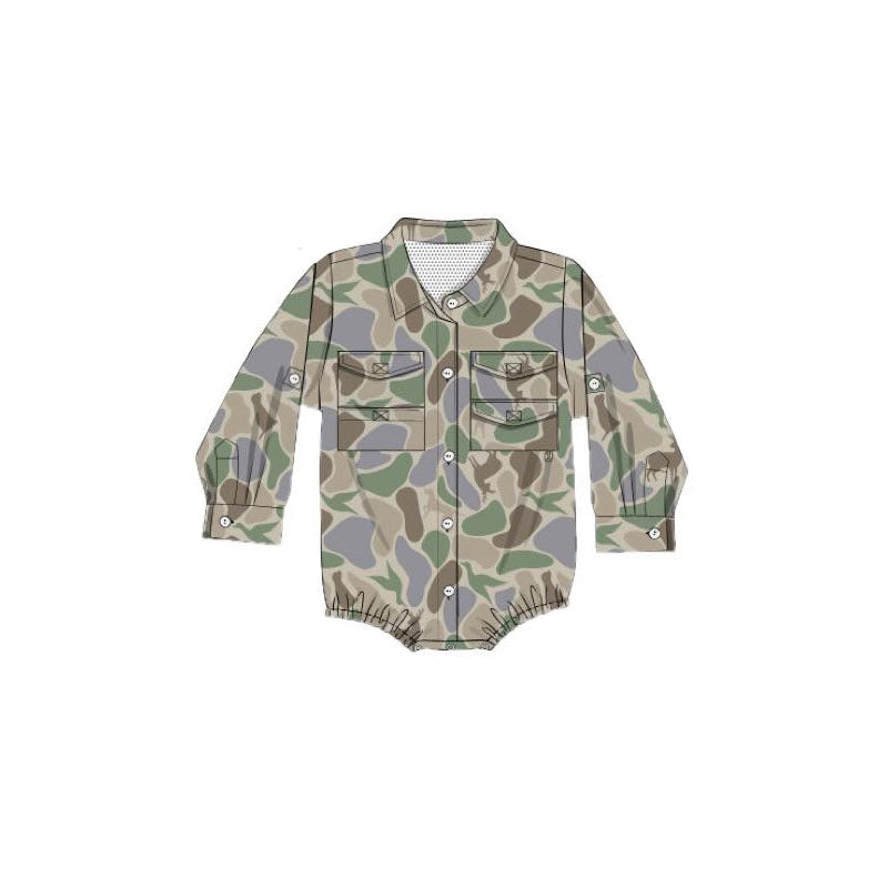 Baby Boys Ducks Deer Dogs Camo Hunting Pockets Rompers Preorder
