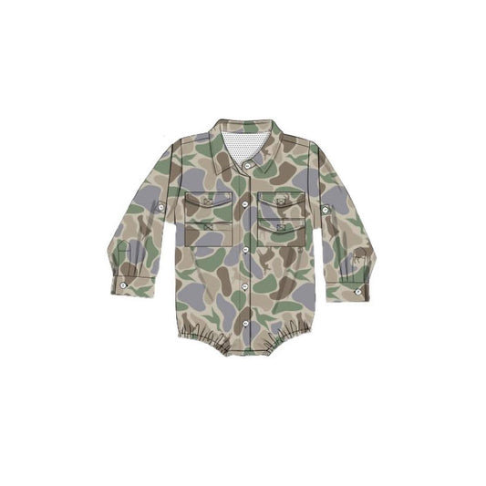 Baby Boys Ducks Deer Dogs Camo Hunting Pockets Rompers Preorder