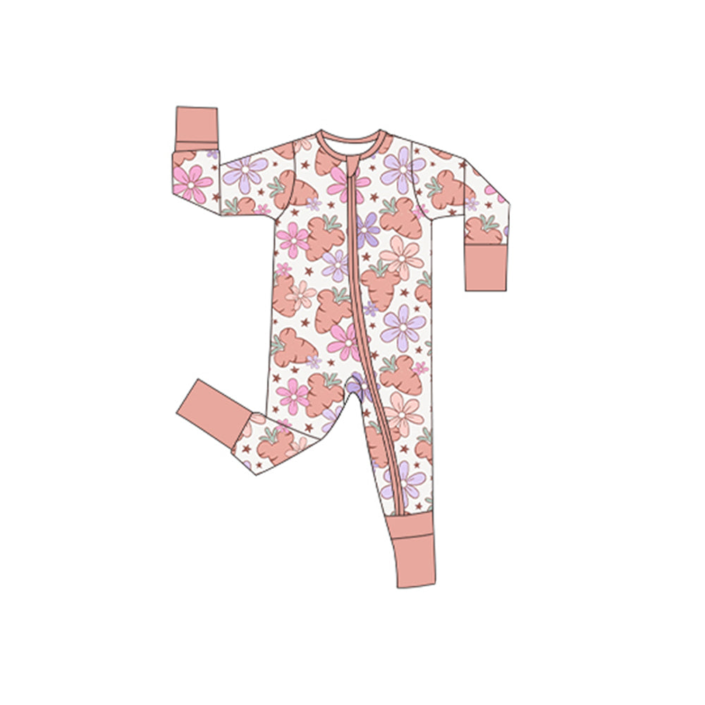 Baby Girls Mouse Carrots Flowers Easter Two Way Zip Convertible Rompers Preorder