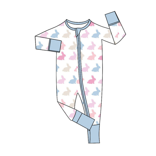 Baby Girls Colorful Rabbits Easter Two Way Zip Convertible Rompers Preorder