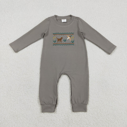 Embroidery Dog Ducks Baby Boys Hunting Rompers