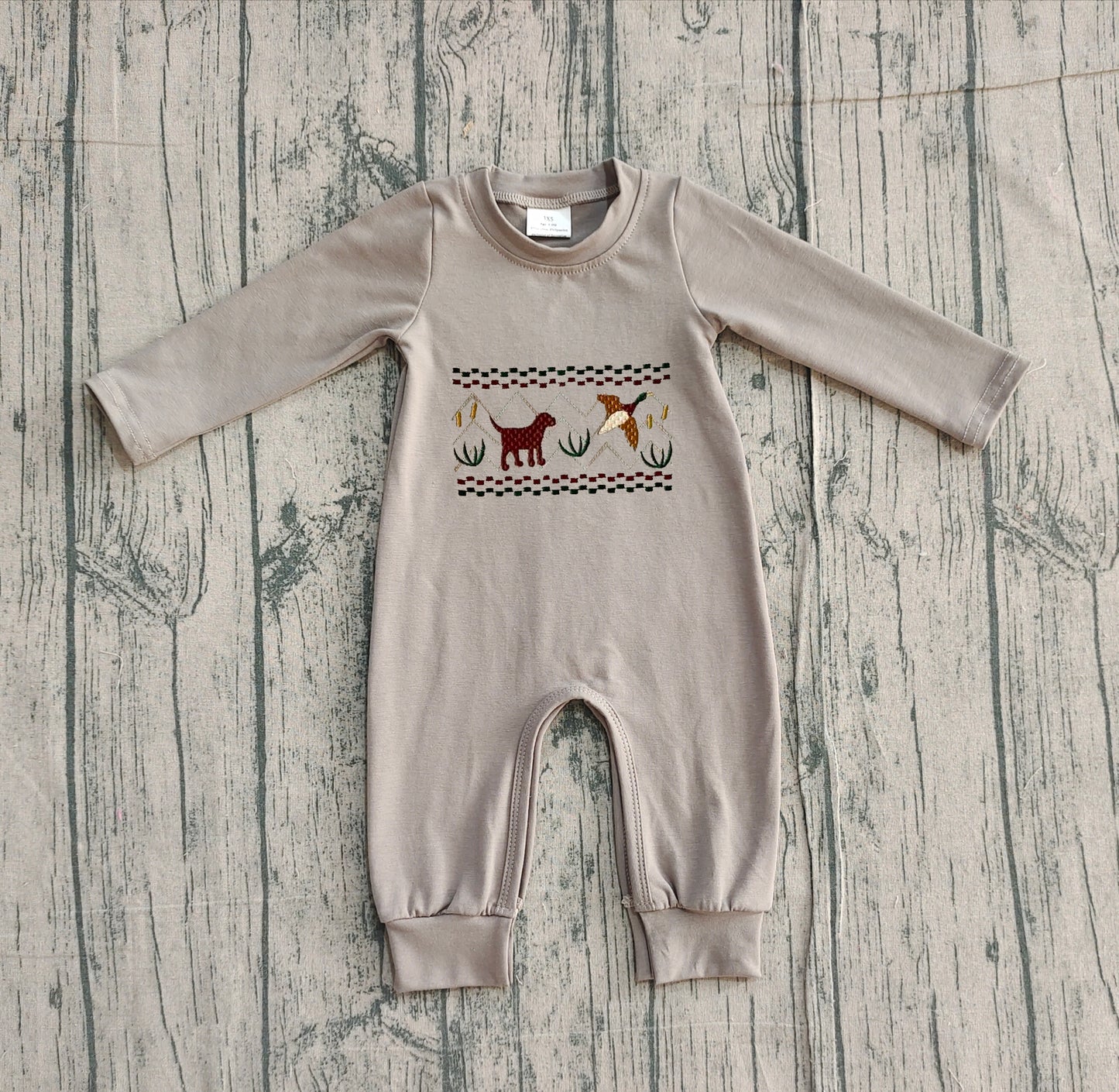 Embroidery Dog Ducks Baby Boys Hunting Two Way Zip Convertible Rompers Preorder
