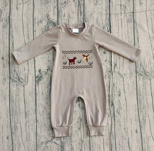Embroidery Dog Ducks Baby Boys Hunting Two Way Zip Convertible Rompers Preorder