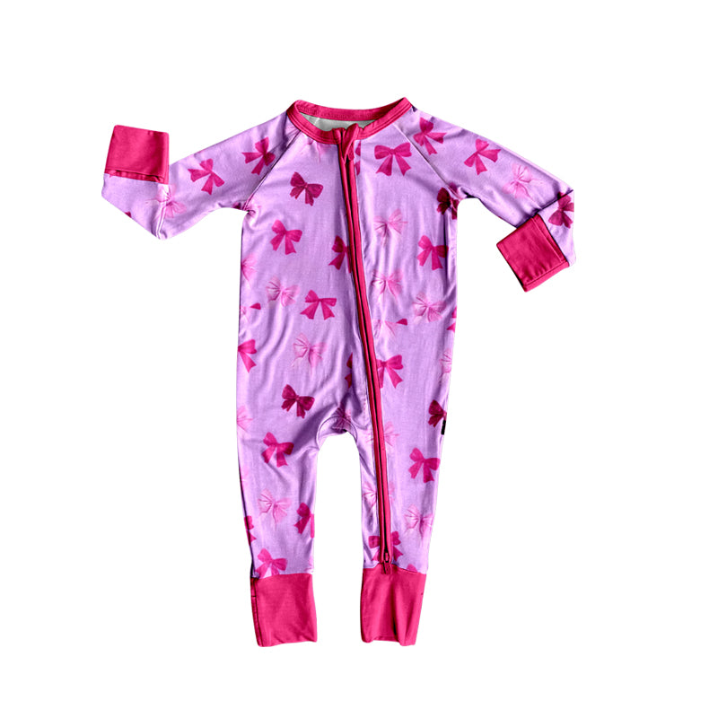 Baby Girls Pink Bows Two Way Zip Convertible Rompers Preorder