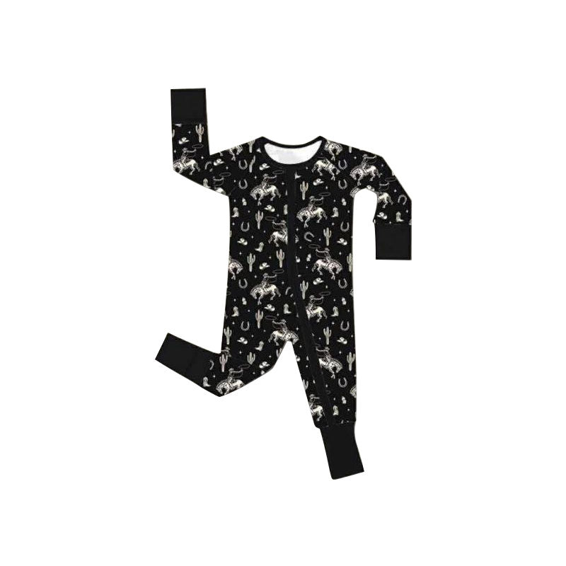 Baby Boys Western Horse Rodeos Two Way Zip Convertible Rompers Preorder