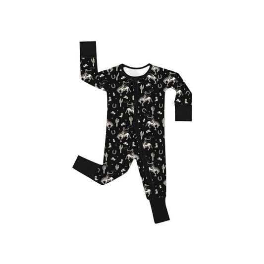 Baby Boys Western Horse Rodeos Two Way Zip Convertible Rompers Preorder