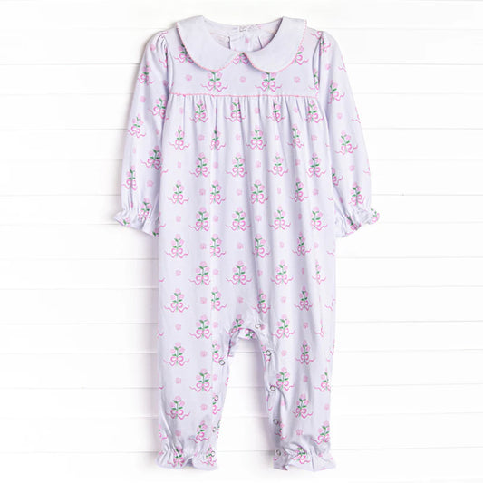 Baby Girls Bows Flowers Collar Ruffle Rompers Footie Preorder