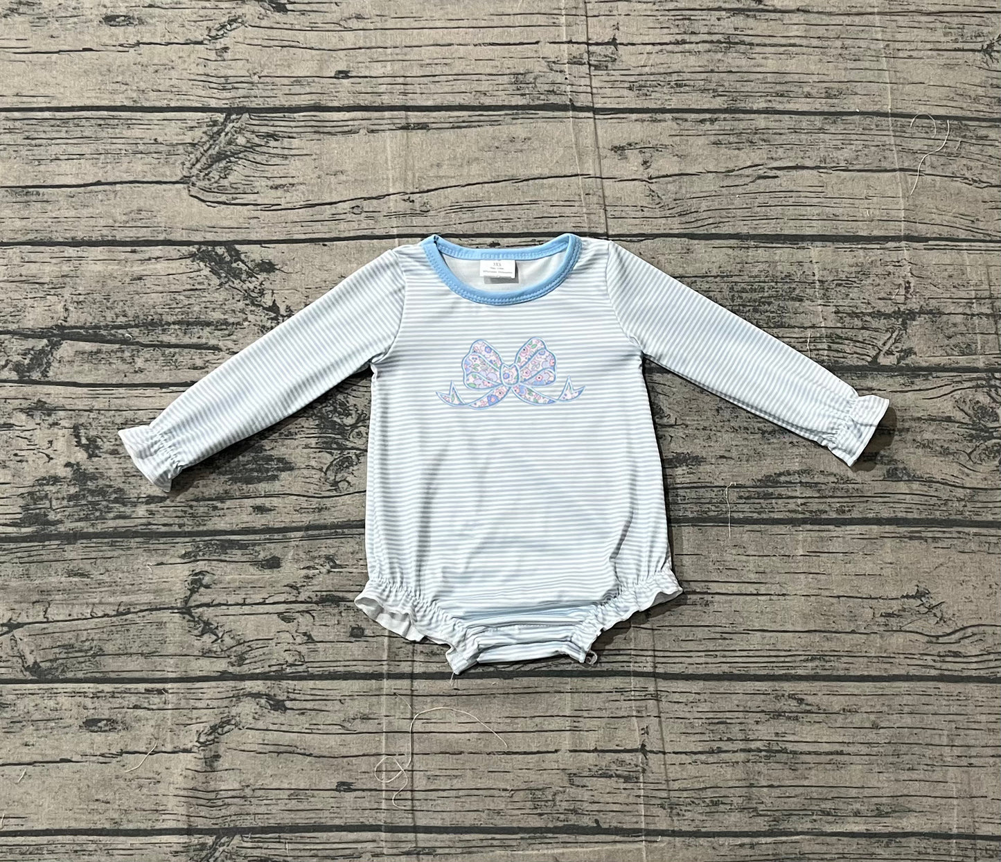 Baby Girls Blue Stripe Floral Bows Ruffle Rompers Preorder