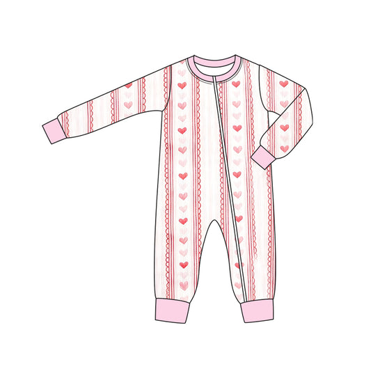 Baby Girls Pink Hearts Stripe Valentines Two Way Zip Convertible Rompers Preorder