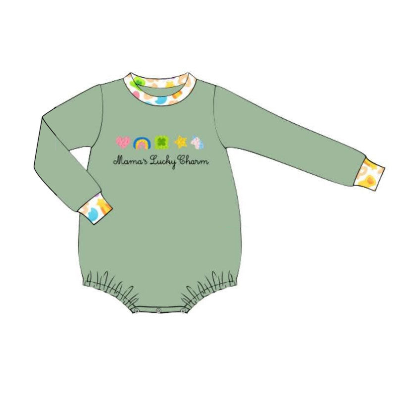 Baby Boys Clovers Rainbows St Patrick Long Sleeve Rompers Preorder