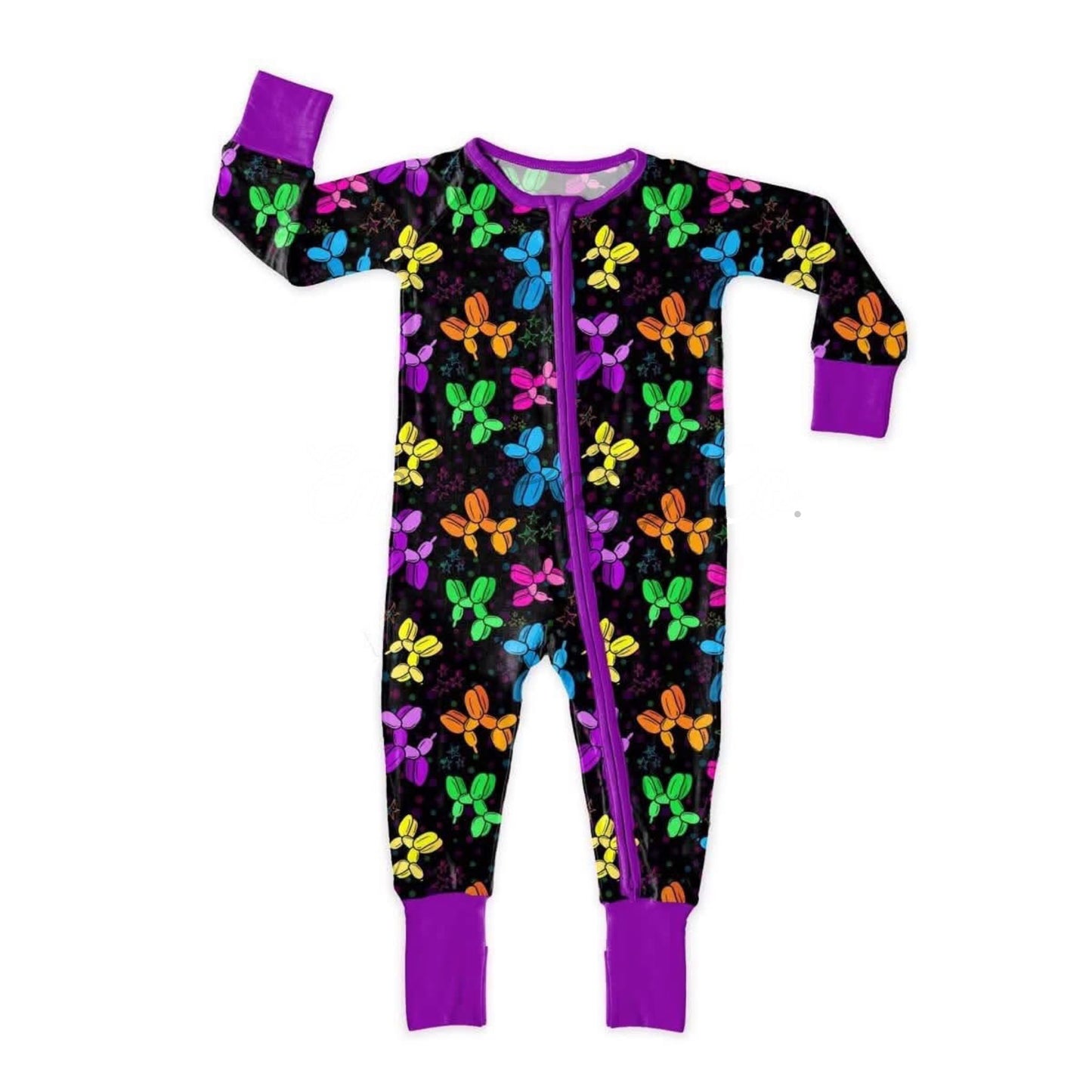 Baby Girls Colorful Balloon Dogs Flowers Two Way Zip Convertible Rompers Preorder