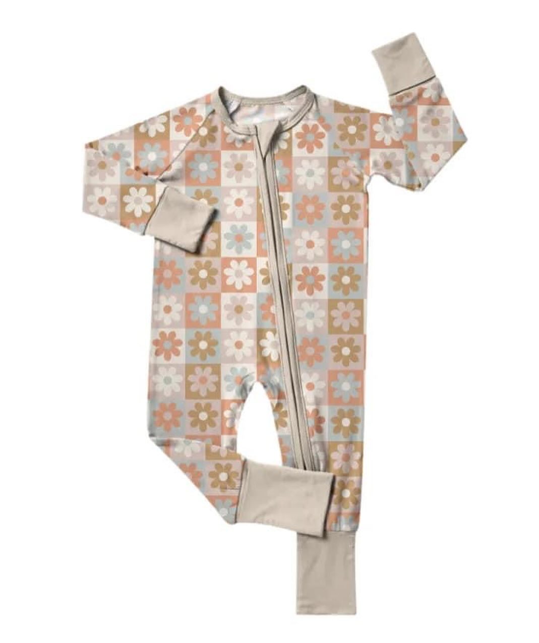 Baby Girls Flowers Checked Two Way Zip Convertible Rompers Preorder