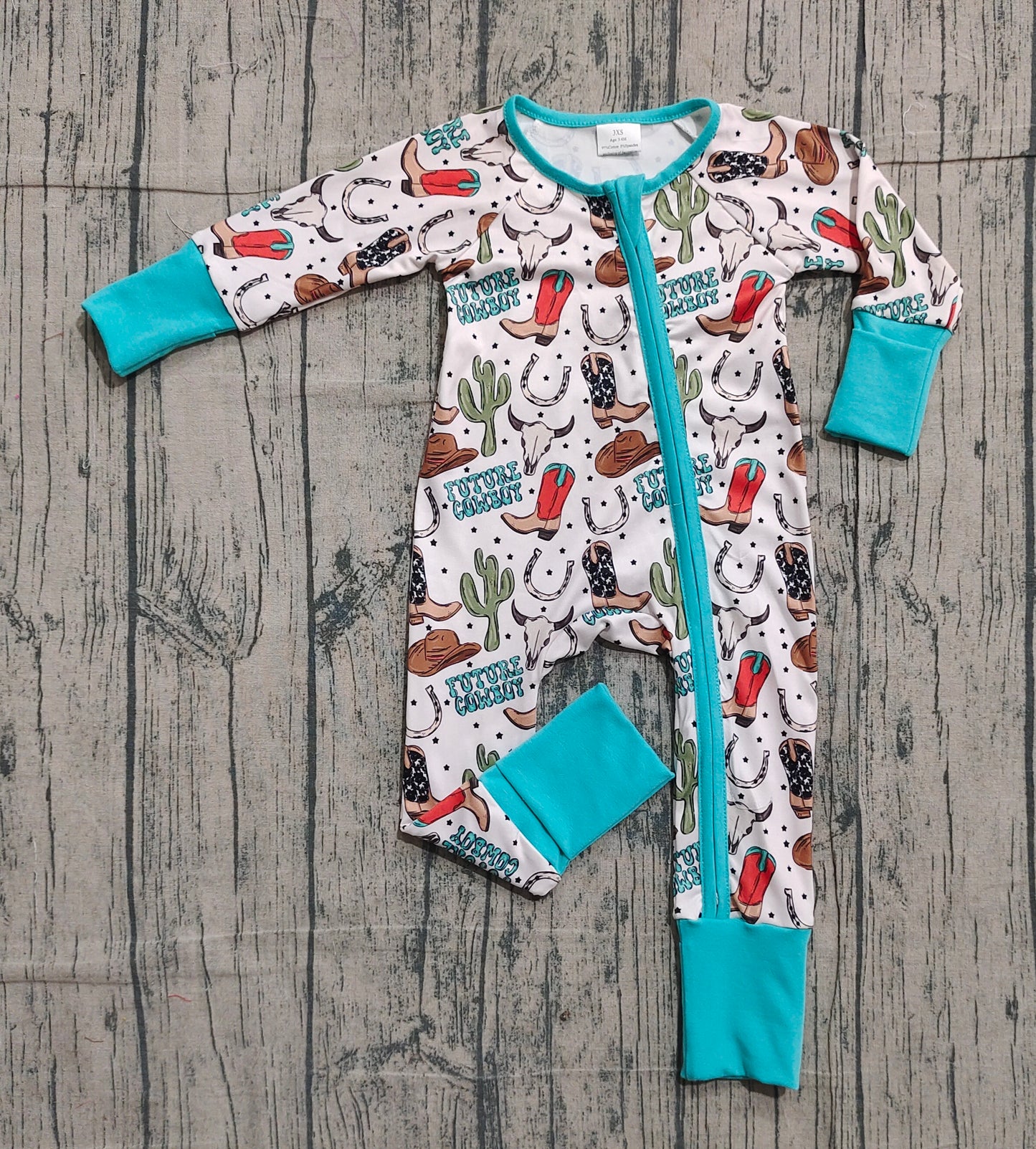 Baby Boys Cactus Boot Future Cowboys Western Two Way Zip Convertible Rompers
