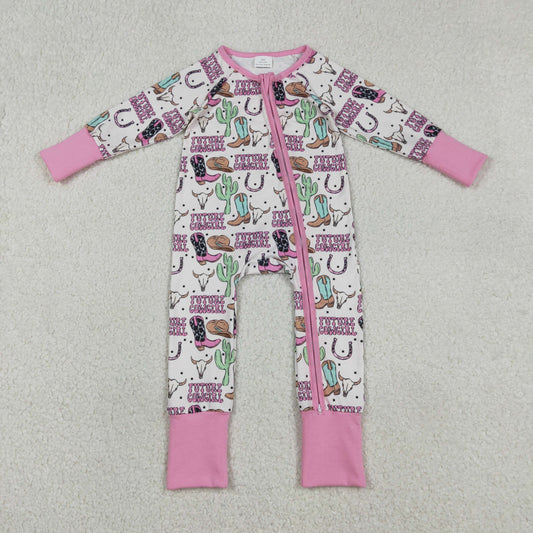 Sibling Baby Boys Girls Western Boots Cows Two Way Zip Convertible Rompers