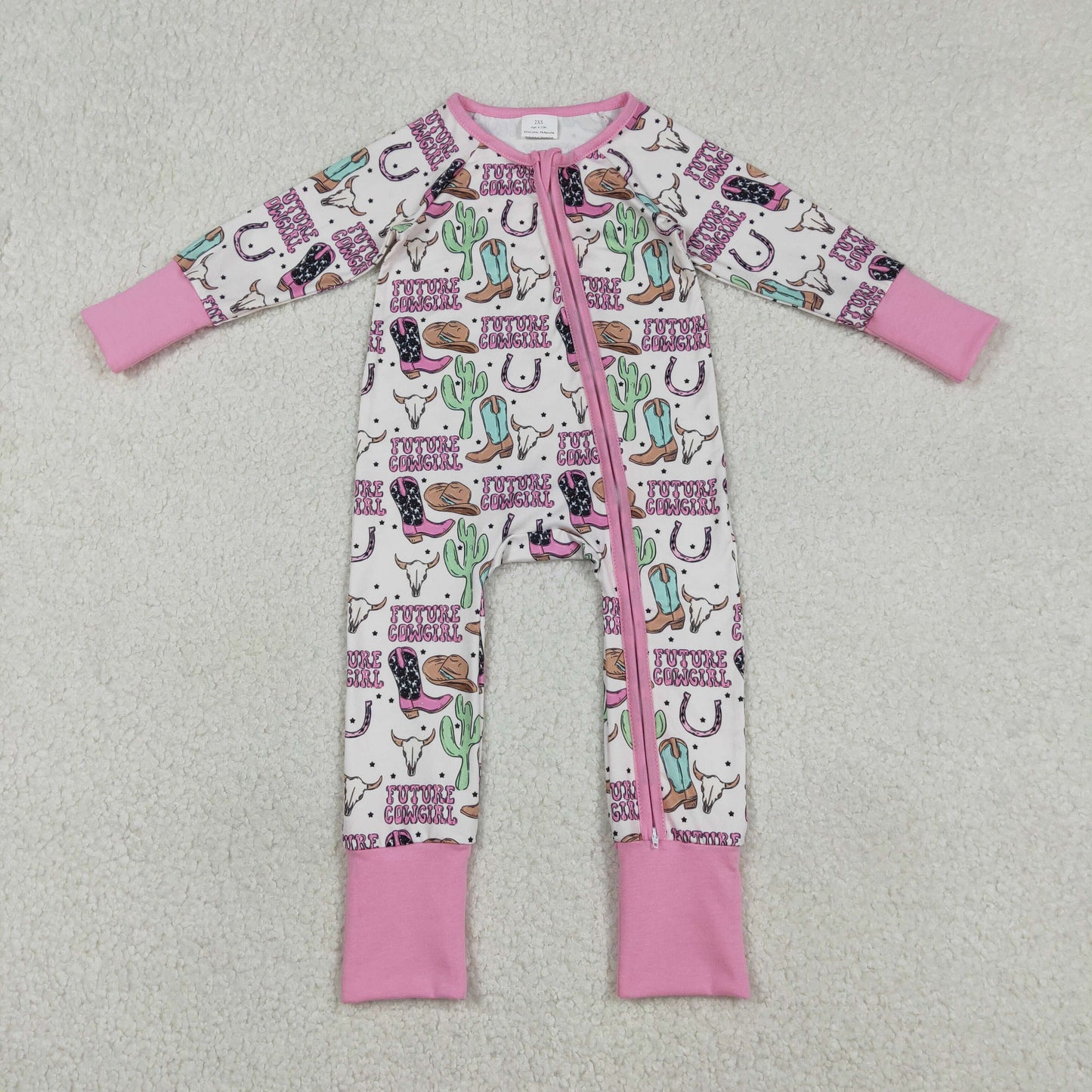 USA Shop Baby Girls Bull Skulls Cactus Hats Boots Western Two Way Zip Convertible Rompers