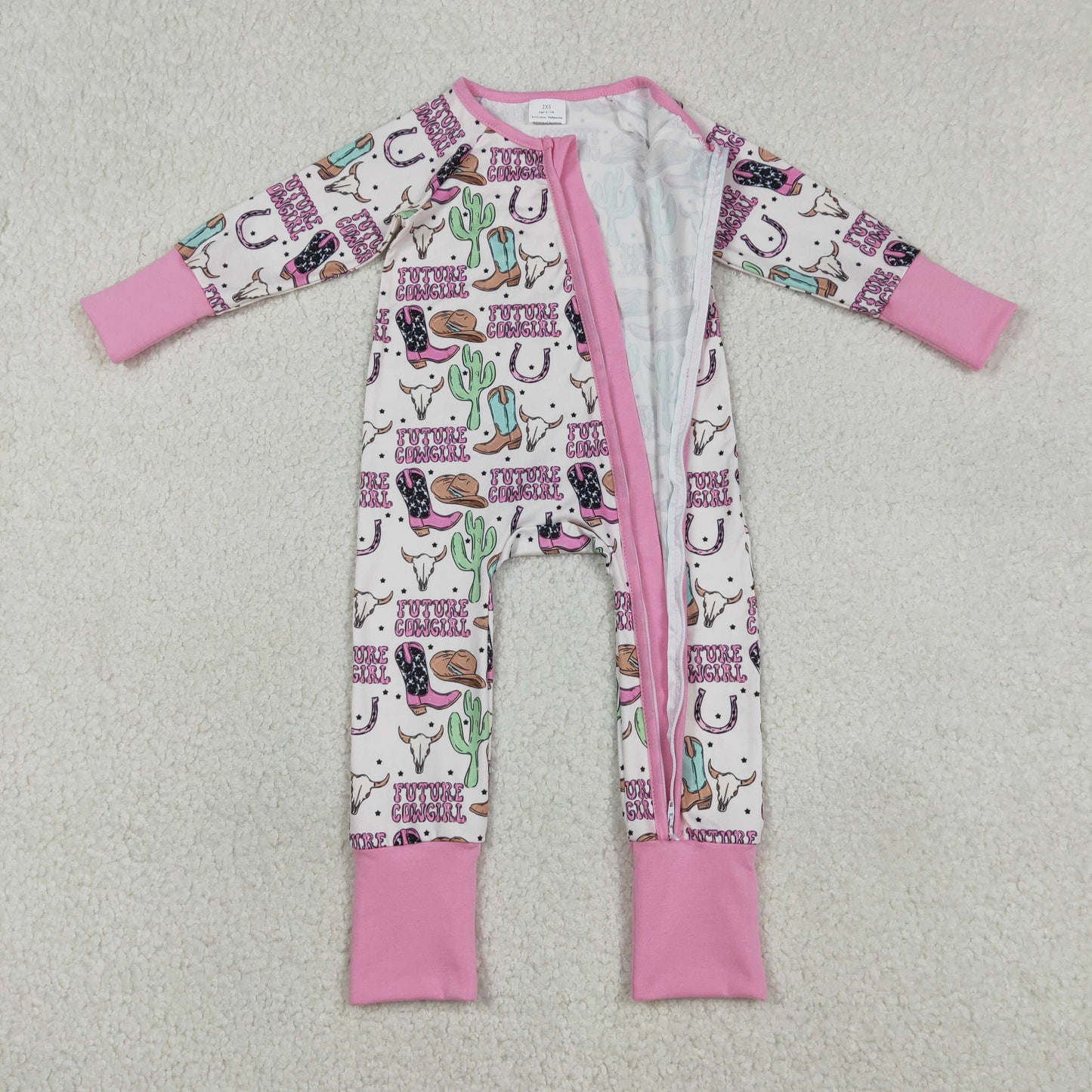 USA Shop Baby Girls Bull Skulls Cactus Hats Boots Western Two Way Zip Convertible Rompers