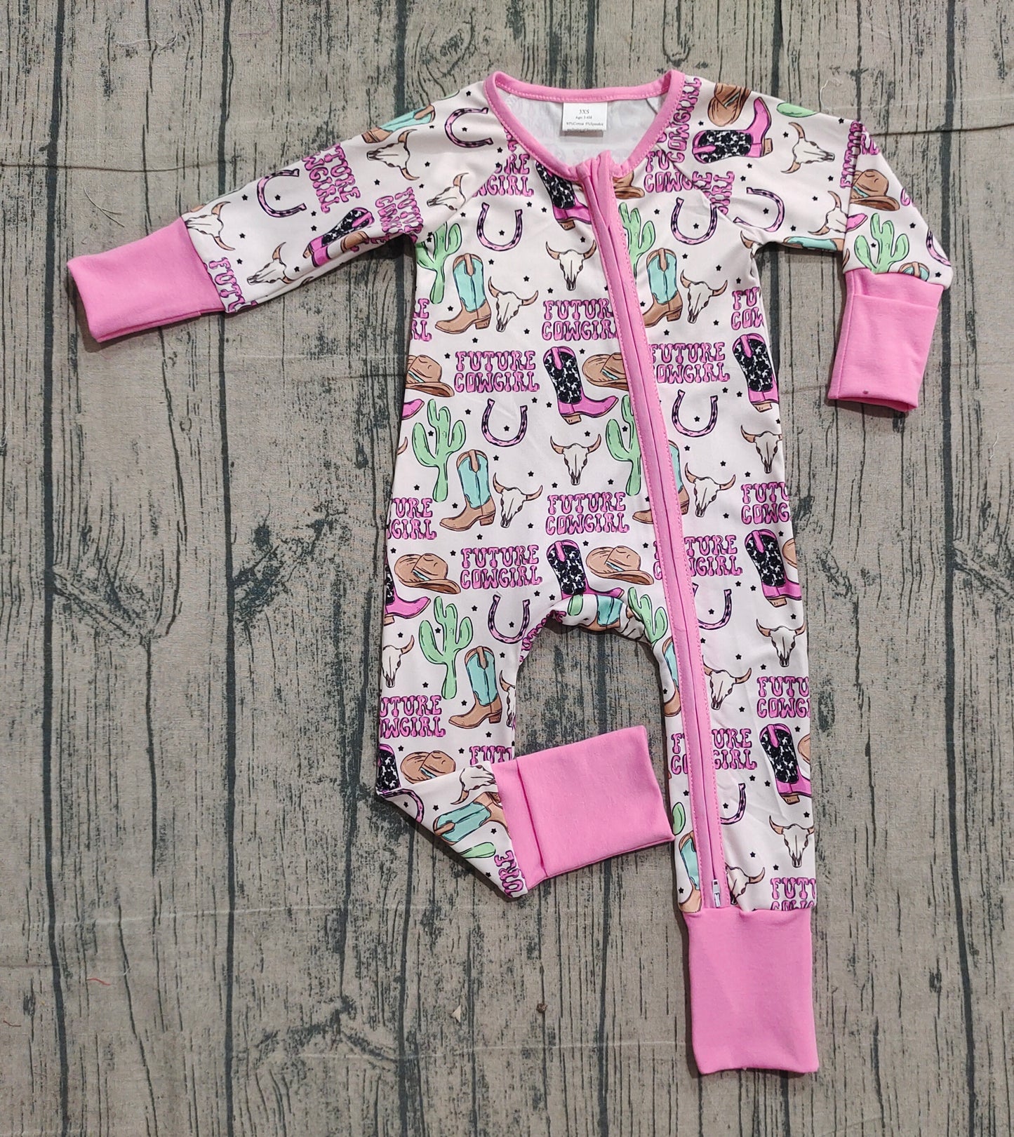 Baby Girls Cactus Cowgirls Western Two Way Zip Convertible Rompers