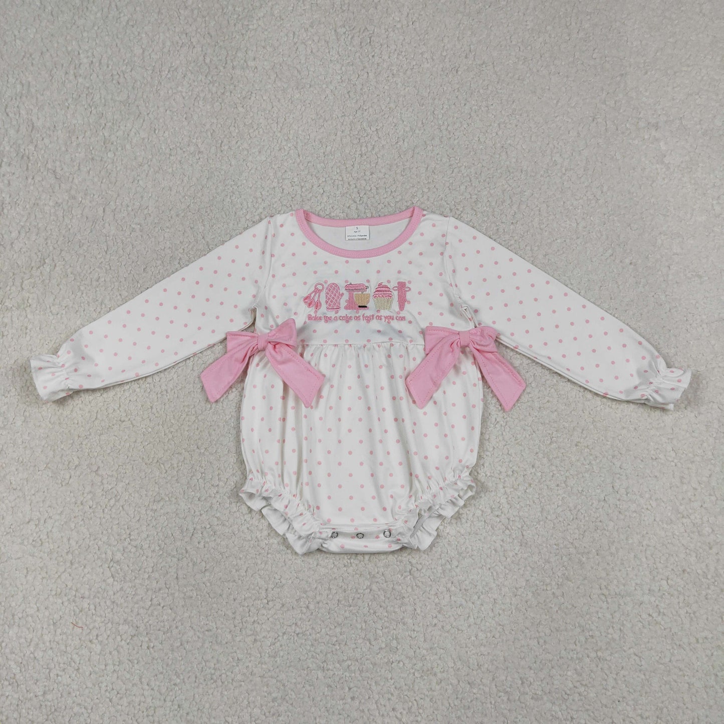 Embroidery Cakes Baby Girls Pink Polka Dots Birthday Ruffle Rompers