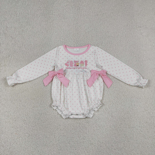 Embroidery Cakes Baby Girls Pink Polka Dots Birthday Ruffle Rompers