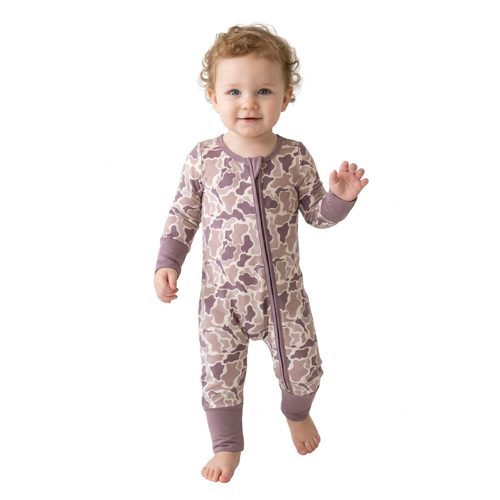 Baby Boys Southern Khaki Camo Two Way Zip Convertible Rompers