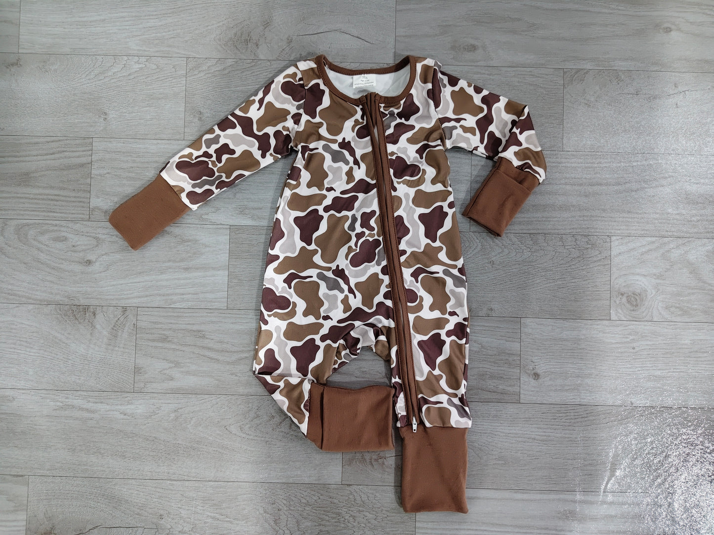 Baby Boys Khaki Camo Southern Two Way Zip Convertible Rompers Preorder