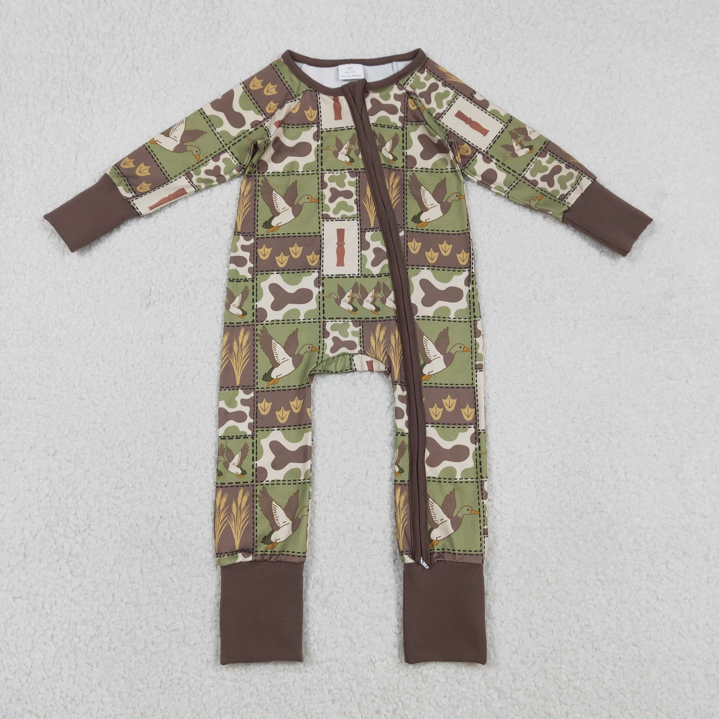 Sibling Baby Kids Ducks Camo Southern Hunting Two Way Zipper Convertible Rompers
