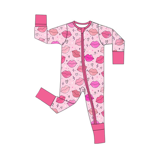 Baby Girls Hearts Mouths Stars Valentines Two Way Zip Convertible Rompers Preorder