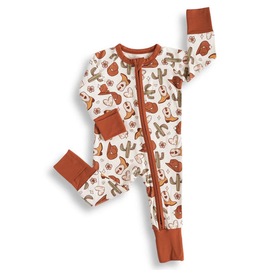 Baby Girls Cactus Boots Hearts Western Two Way Zip Convertible Rompers Preorder