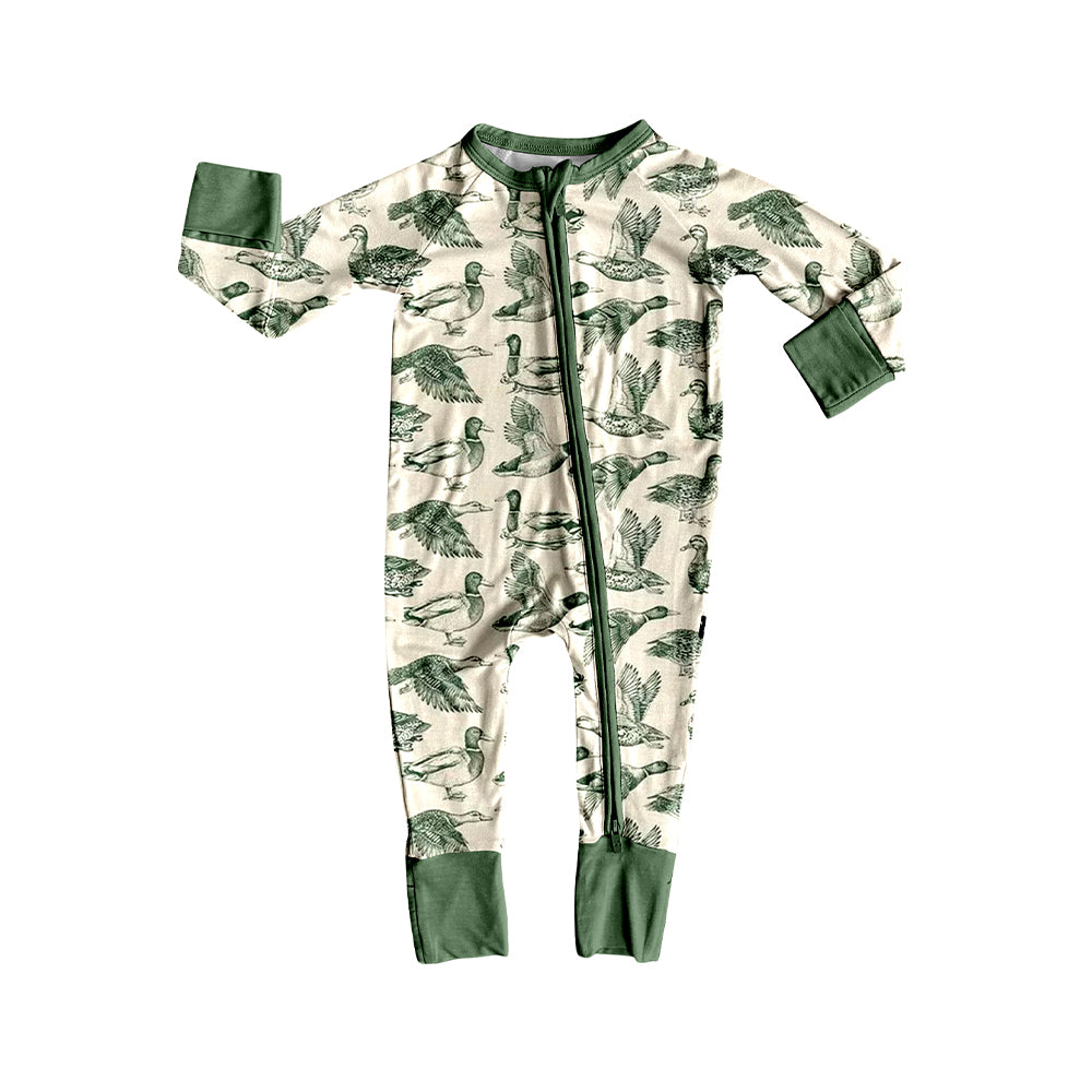 Baby Boys Green Ducks Hunting Two Way Zip Convertible Rompers Preorder