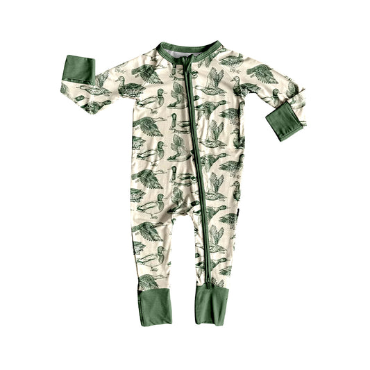 Baby Boys Green Ducks Hunting Two Way Zip Convertible Rompers Preorder