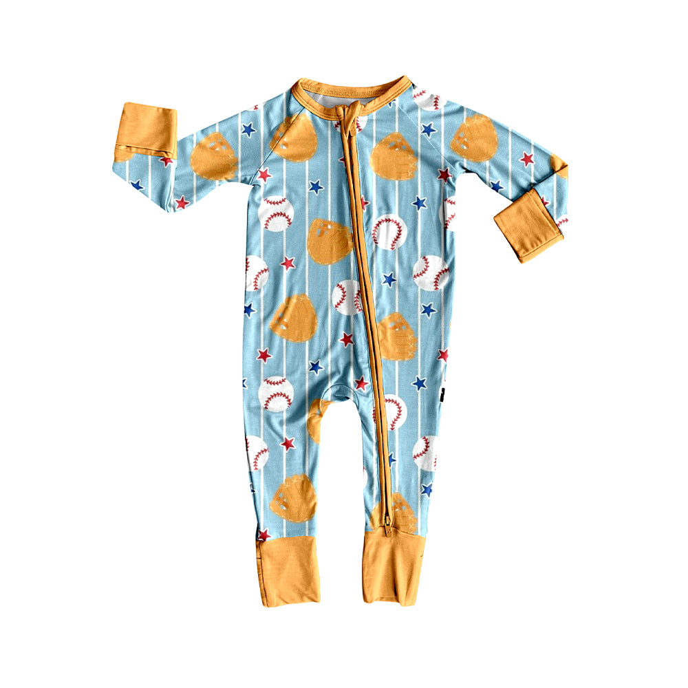 Baby Boys Baseballs Stars Team Two Way Zip Convertible Rompers Preorder