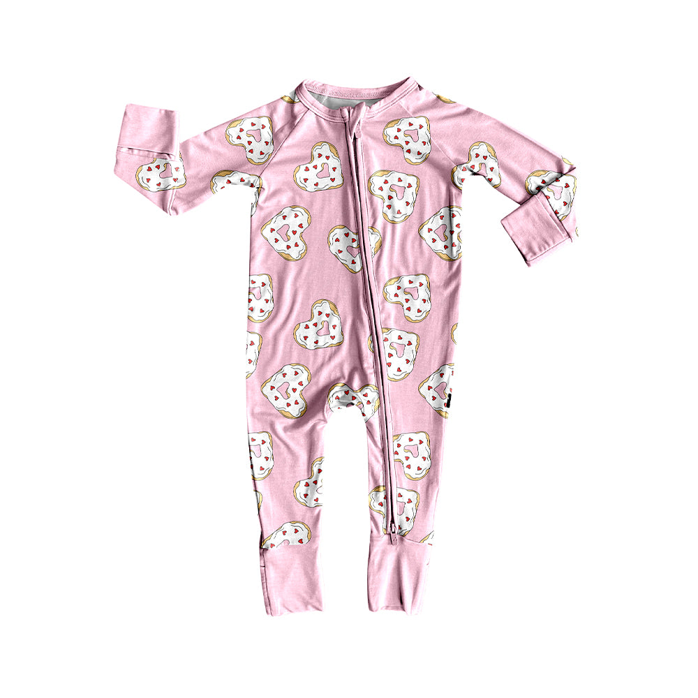 Baby Girls Donuts Hearts Valentines Two Way Zip Convertible Rompers Preorder