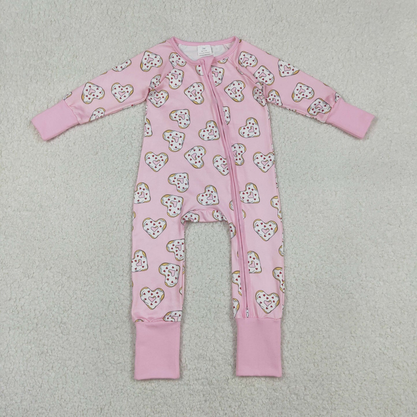 Baby Girls Donuts Hearts Valentines Two Way Zip Convertible Rompers