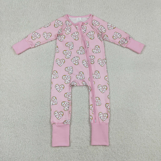 Baby Girls Donuts Hearts Valentines Two Way Zip Convertible Rompers