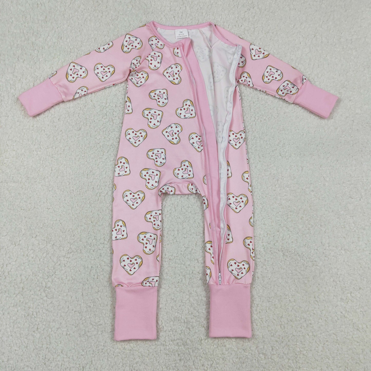 Baby Girls Donuts Hearts Valentines Two Way Zip Convertible Rompers