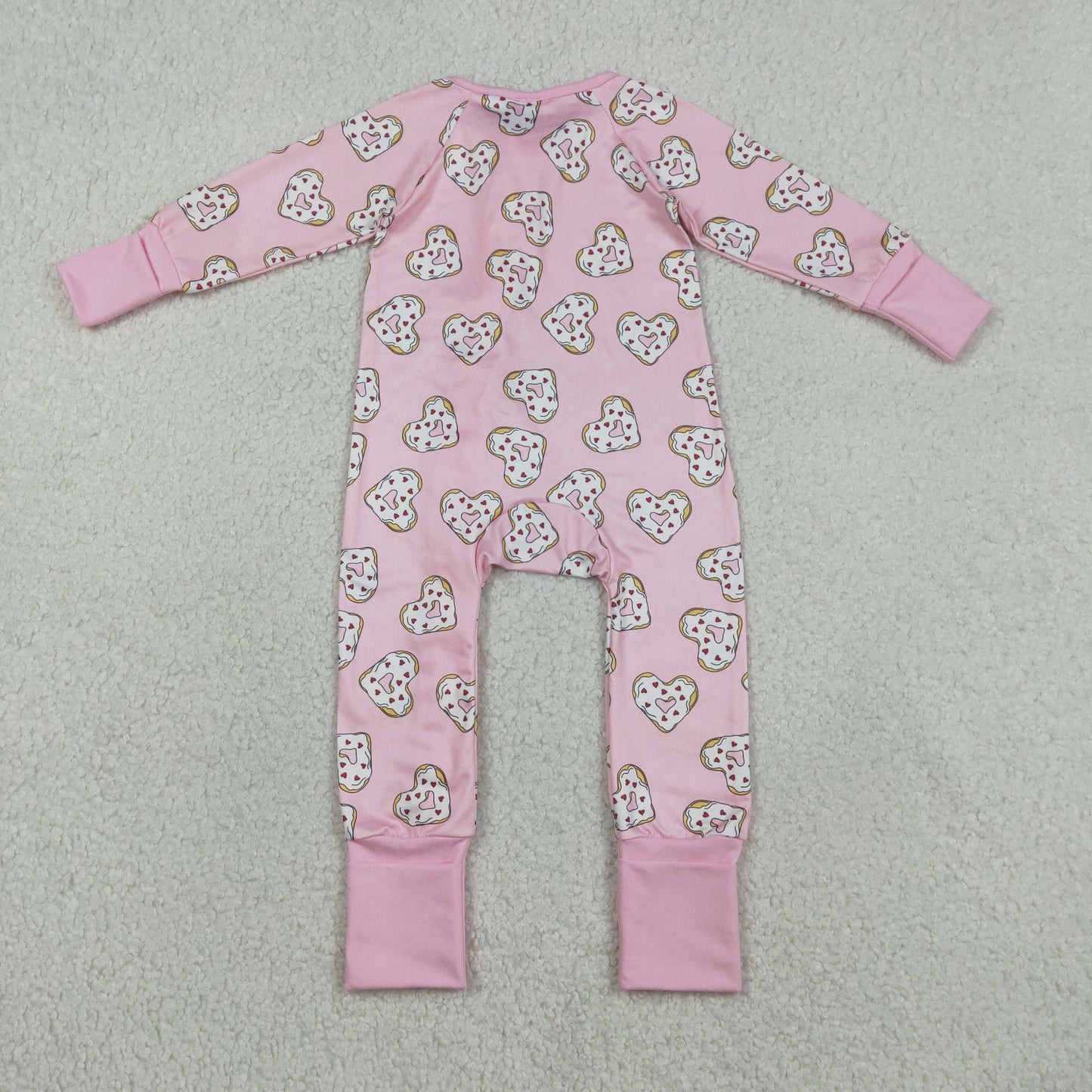 Baby Girls Donuts Hearts Valentines Two Way Zip Convertible Rompers