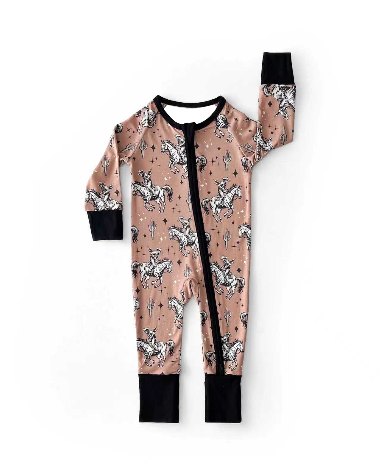Baby Boys Cactus Horse Rodeos Western Two Way Zip Convertible Rompers Preorder