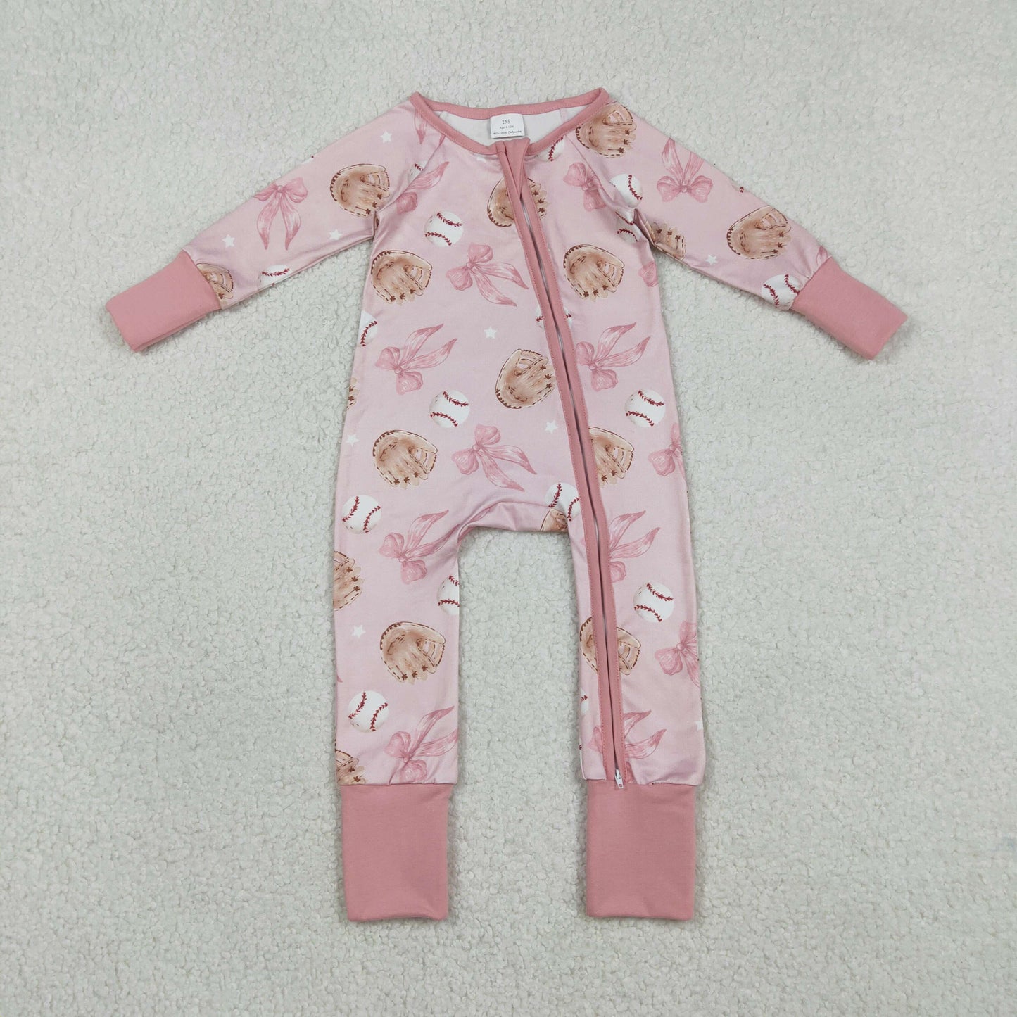 Baby Girls Pink Hats Baseballs Team Two Way Zip Convertible Rompers
