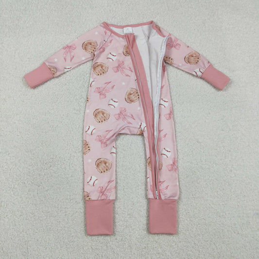Baby Girls Pink Hats Baseballs Team Two Way Zip Convertible Rompers
