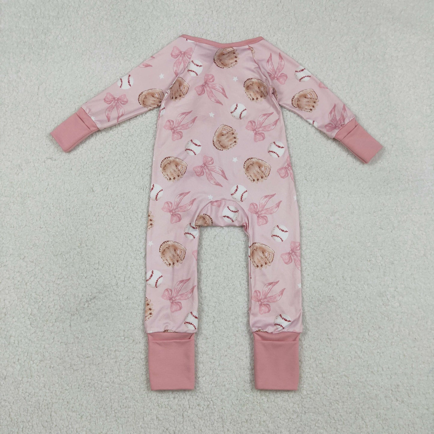 Baby Girls Pink Hats Baseballs Team Two Way Zip Convertible Rompers