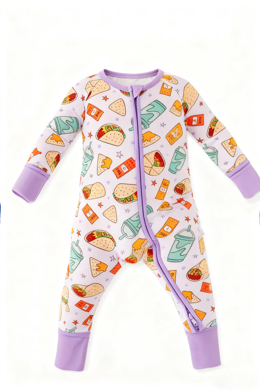 Baby Girls Hamburgers Drinks Two Way Zip Convertible Rompers Preorder