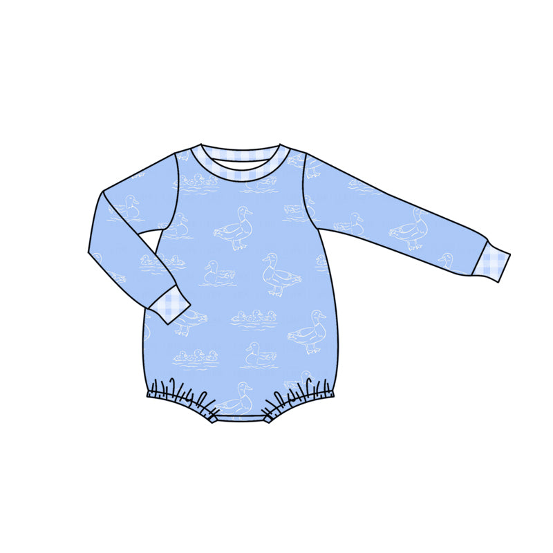 Baby Boys Blue Long Sleeve Ducks Hunting Rompers Preorder