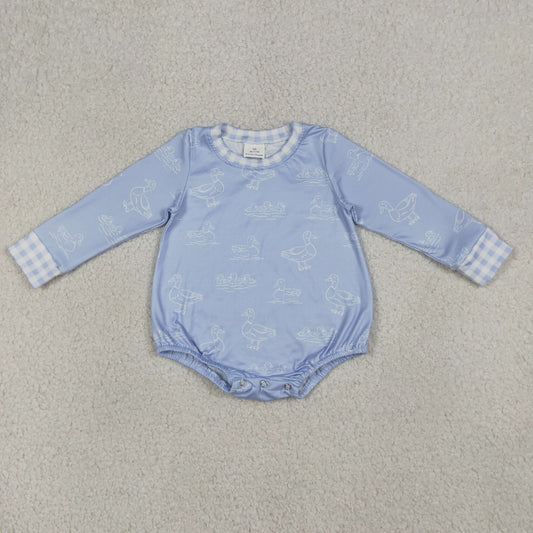 Baby Boys Blue Long Sleeve Ducks Hunting Rompers