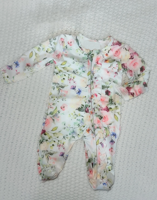 Baby Girls Colorful Flowers Zipper Footed Rompers Preorder
