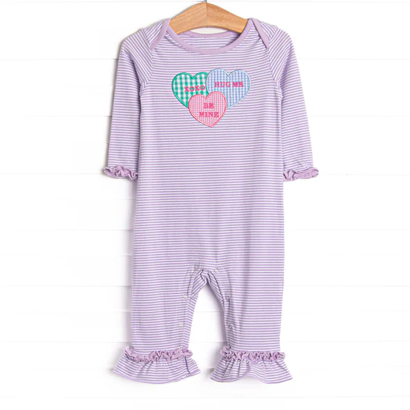 Baby Girls Stripe XOXO Hearts Valentines Ruffle Footie Rompers Preorder