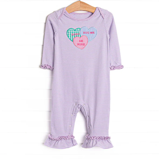 Baby Girls Stripe XOXO Hearts Valentines Ruffle Footie Rompers Preorder